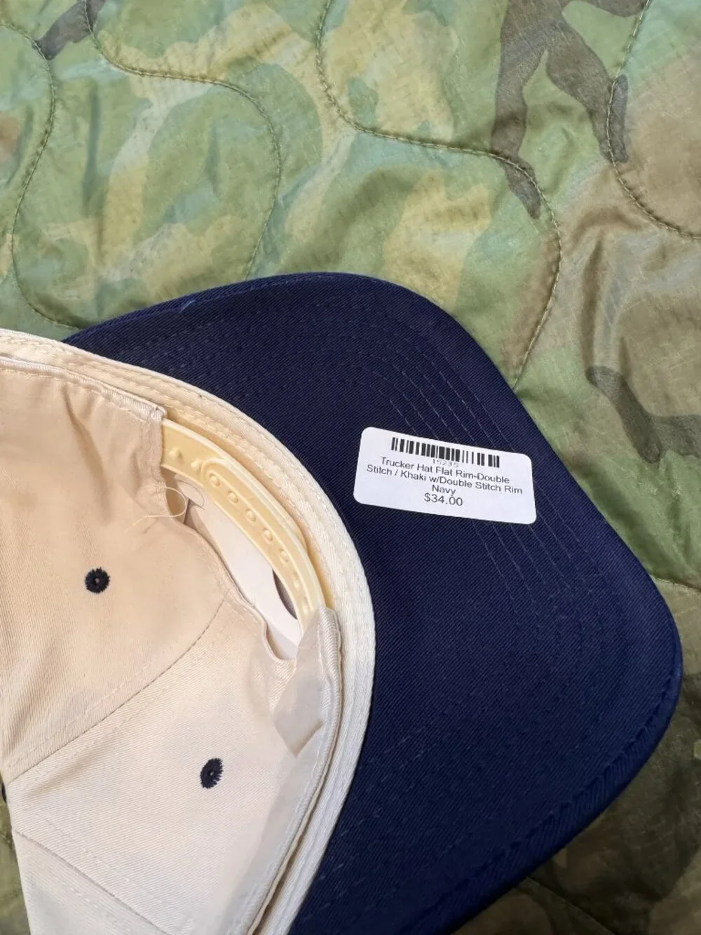 Trucker Hat Flat Brim Khaki/Navy - Blank, NWT
